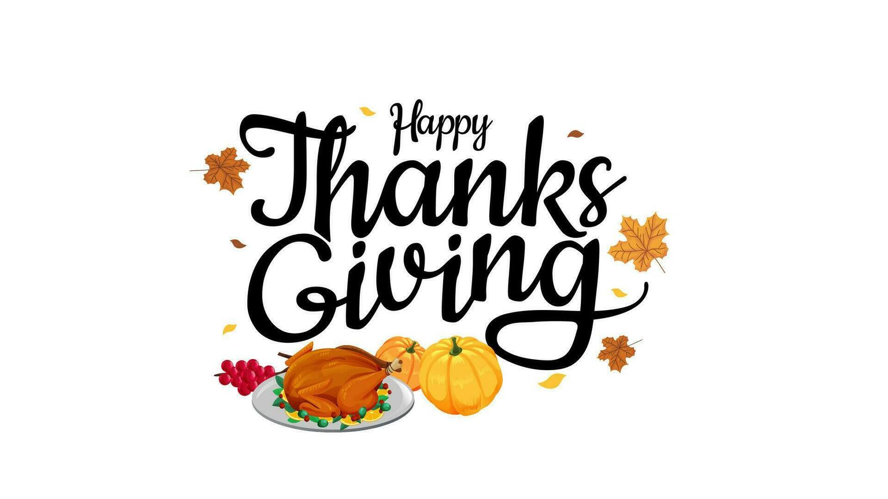 Simple Thanksgiving Hand Lettering With Pumpkin Turkey Autumn Leaves Ornament vector