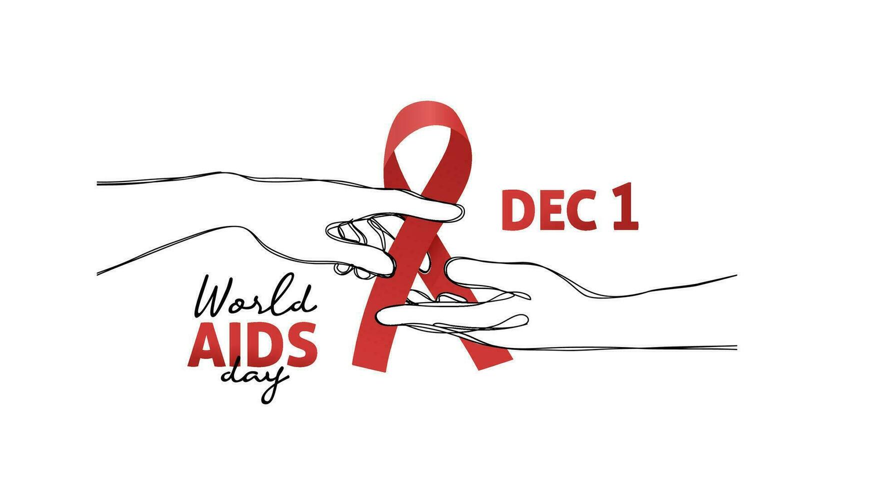 World Aids Day Banner With Hand Drawn Helping Hand and Red Ribbon Illustration vector