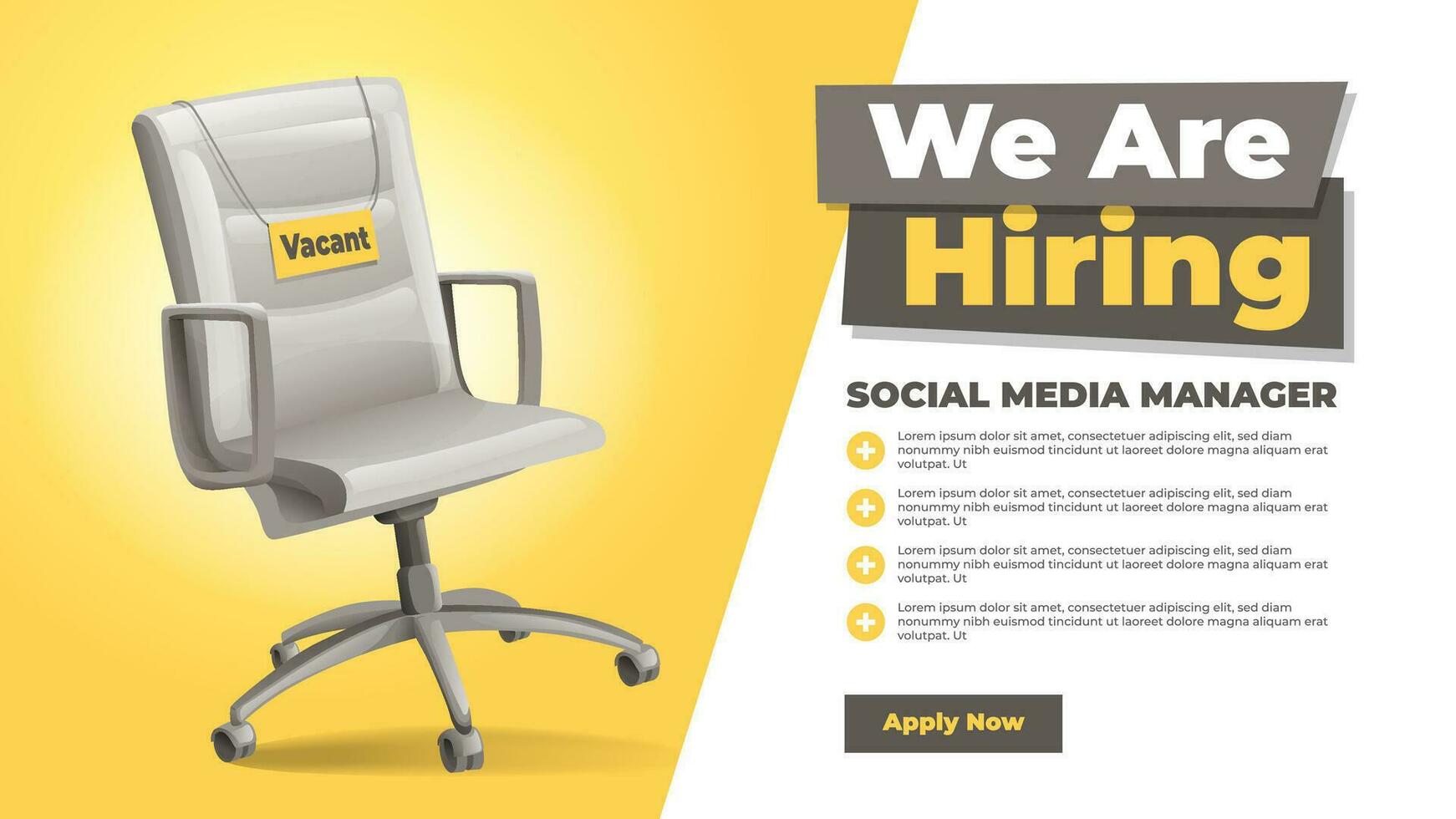 We Are Hiring Job Vacancy Banner With Empty Office Chair Illustration vector