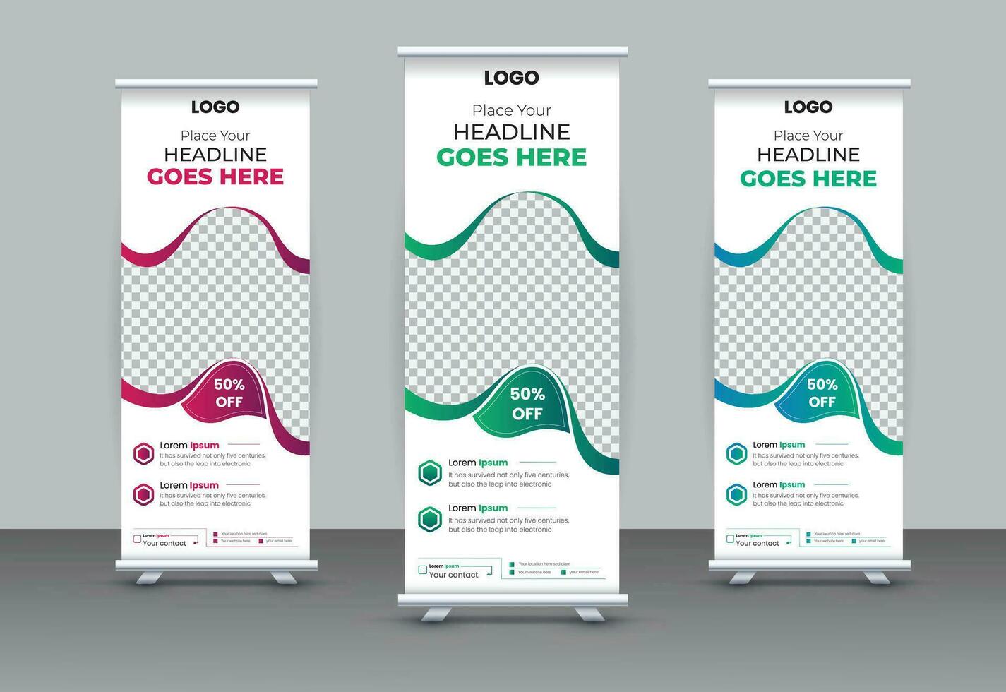 Roll up banner stand template vector design, Modern Exhibition Advertising Trend Business Roll Up Banner, x-stand, x-banner, exhibition display, flyer banner design vertical template vector