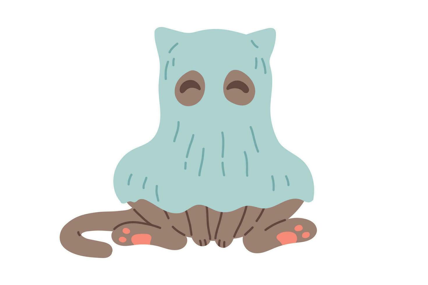 Víspera de Todos los Santos gato. gris gatito en fantasma traje. contento Víspera de Todos los Santos disfraz ilustración. vector ilustración