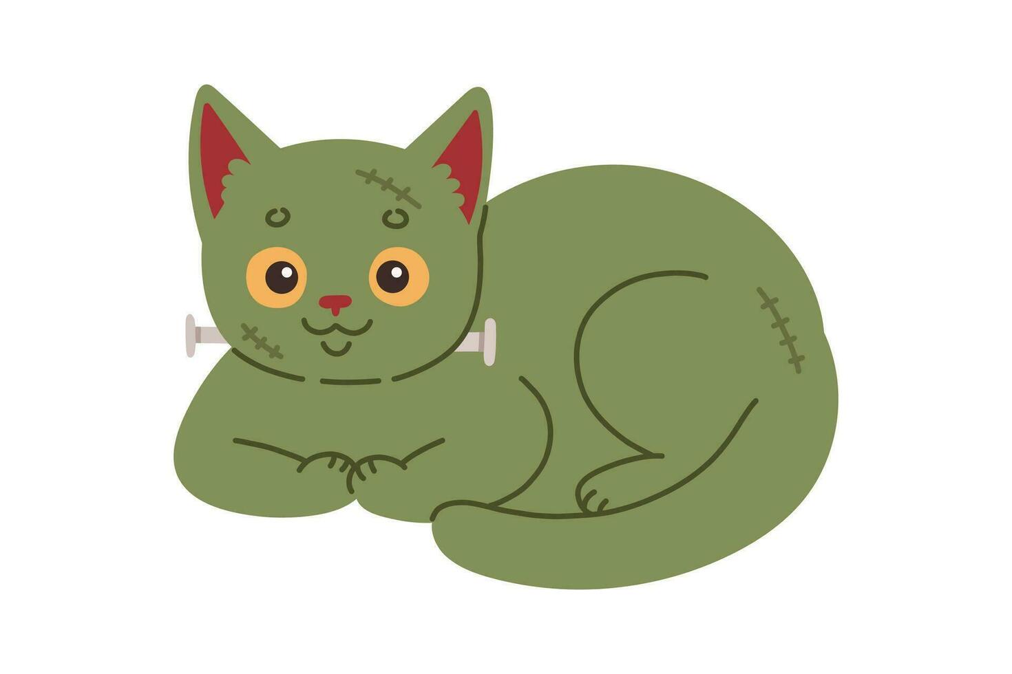 Halloween cat. Green kitten in frankenstein costume. Happy halloween costume illustration. Vector illustration