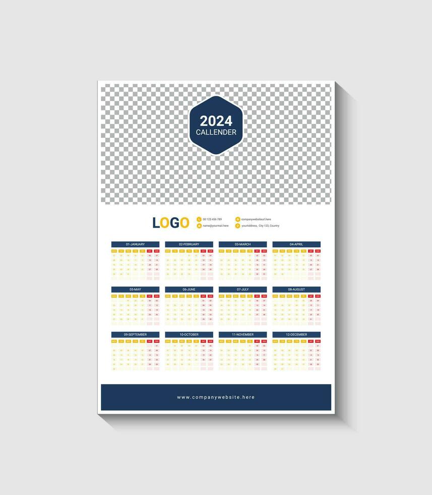 Free vector 2024 calendar design