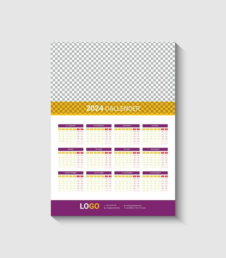 Free vector 2024 calendar design