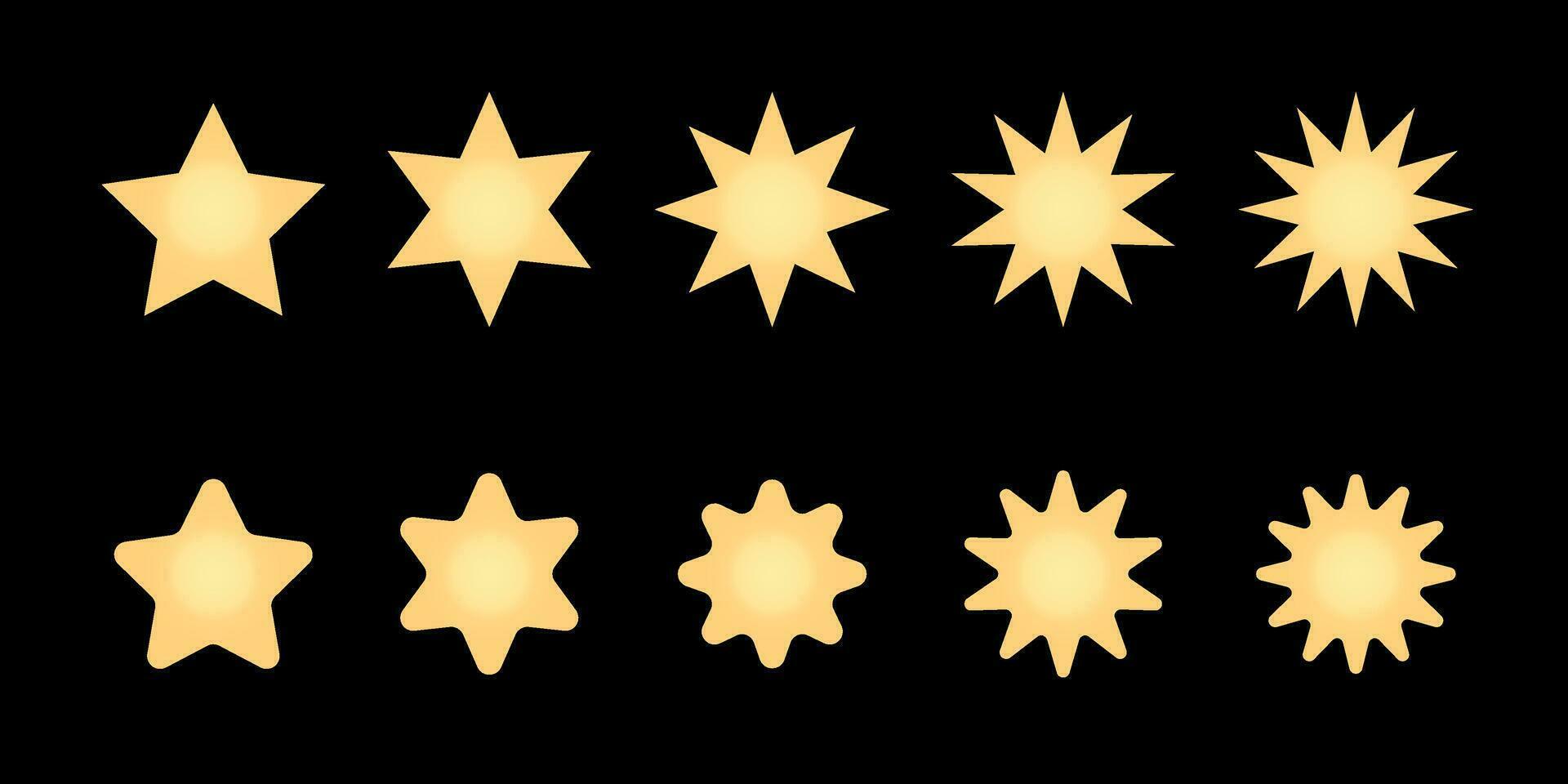 Gold star burst sticker vector set. Flat price tags explosion silhouettes, starburst retro sale badge. Star blank label, stickers emblem.