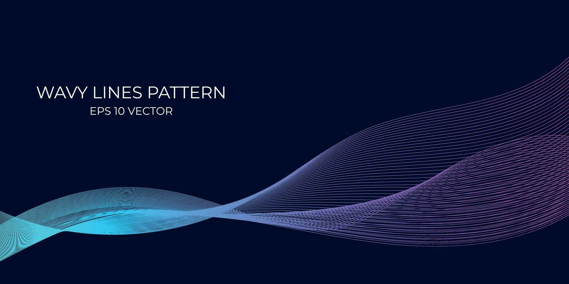 Vector wavy lines pattern smooth curve flowing dynamic blue green gradient light isolated on navy background. Concept for technology, digital, communication, science, music.