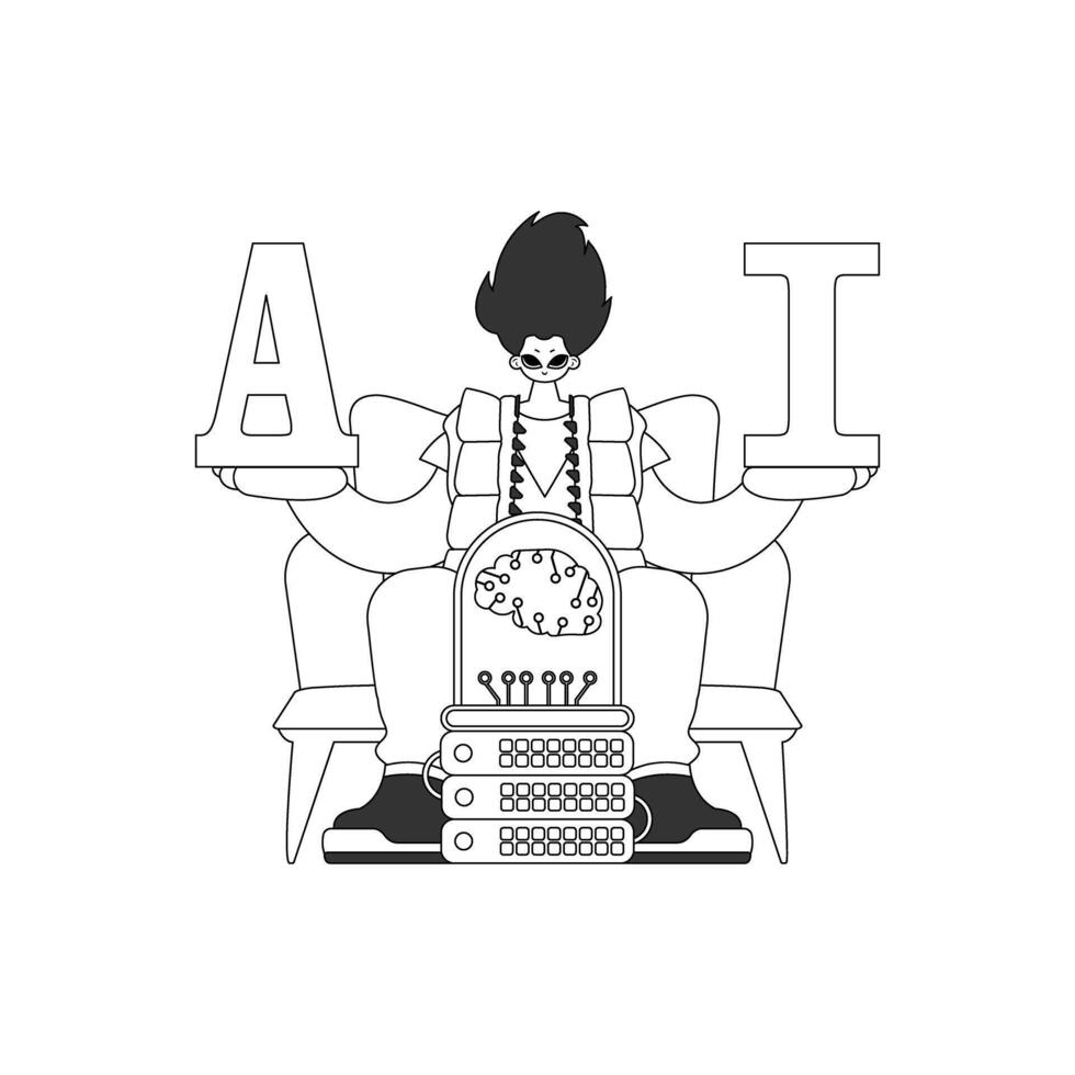 He holds AI in his hands, inspired by artificial intelligence, with a linear vector design