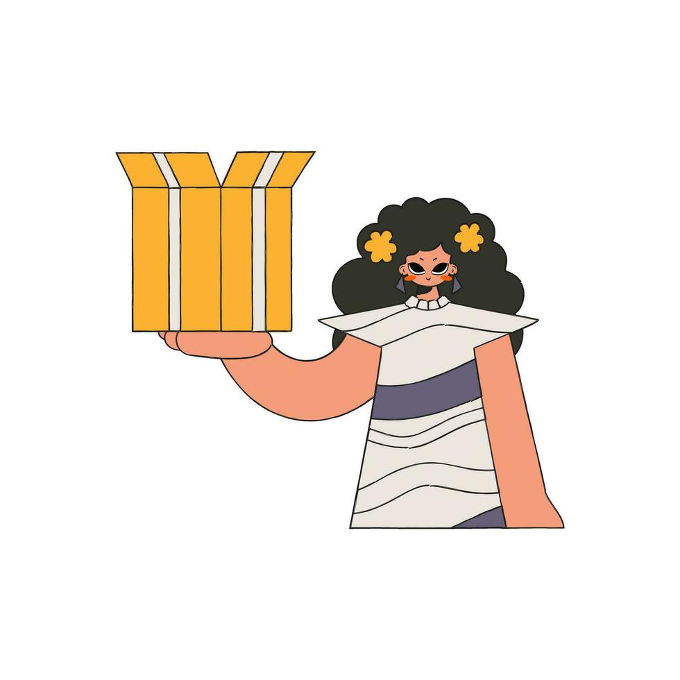 An attractive girl is holding a box. The essence of delivering packages and freight. vector