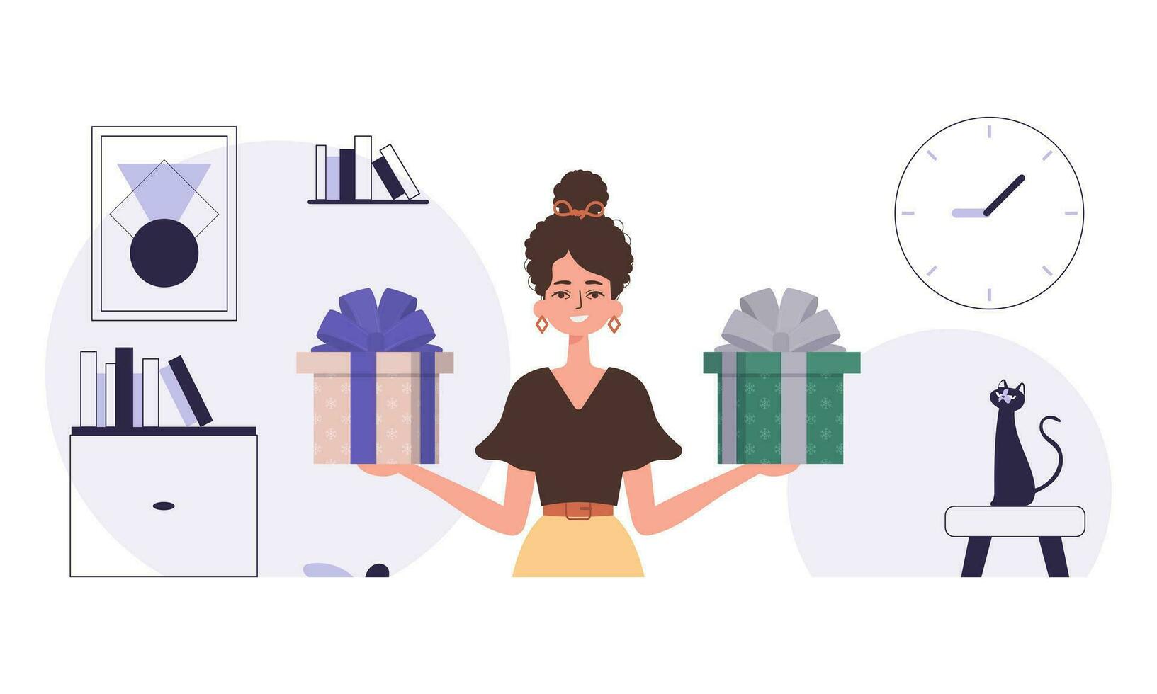 Christmas gift concept. A woman holds a gift in her hands. vector