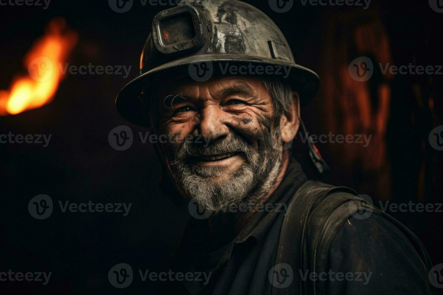 Coal miner portrait. Man with dirty face in underground mine. Generative AI photo