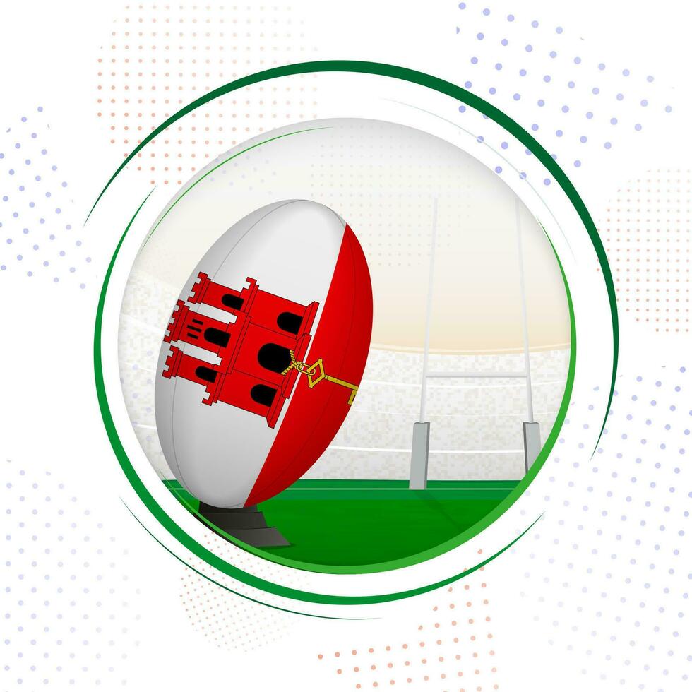 Flag of Gibraltar on rugby ball. Round rugby icon with flag of Gibraltar. vector