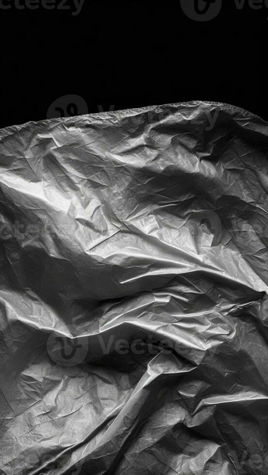 Wrinkled plastic wrap texture on a black background. AI generated photo