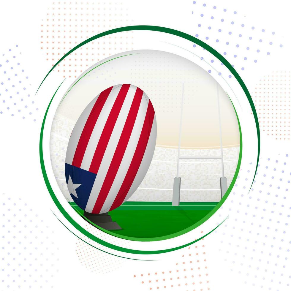 Flag of Liberia on rugby ball. Round rugby icon with flag of Liberia. vector