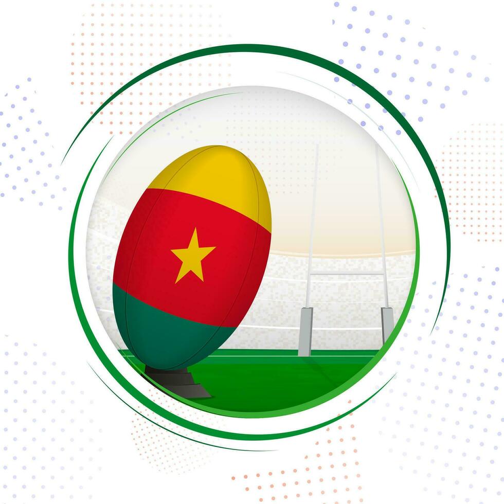 Flag of Cameroon on rugby ball. Round rugby icon with flag of Cameroon. vector