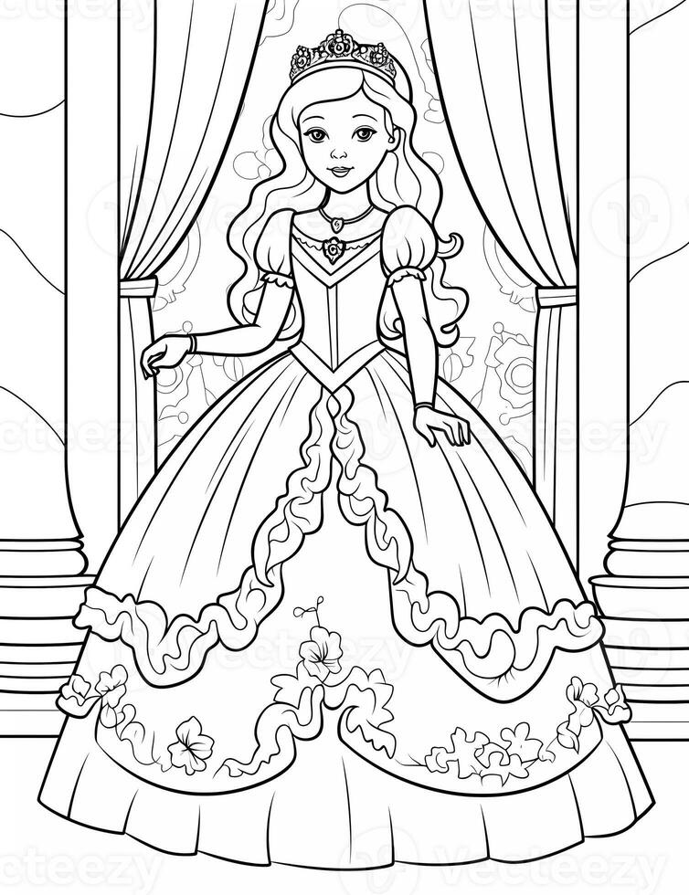 Coloring page activity for kids. Coloring princess. Educational worksheet for preschool. photo