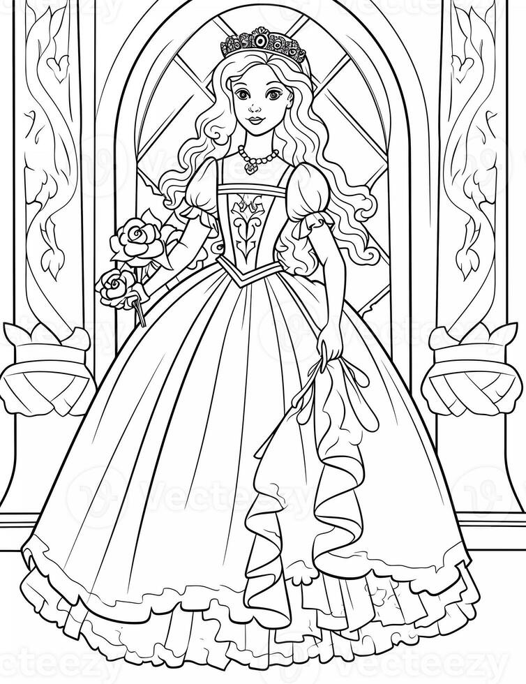 Coloring page activity for kids. Coloring princess. Educational worksheet for preschool. photo