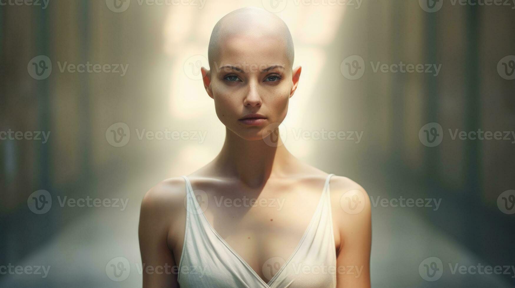 Portrait of confident bald woman. Generative AI photo
