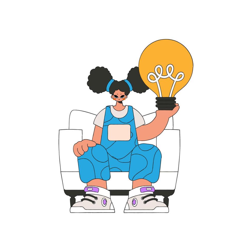 An attractive woman is holding a light bulb. Idea theme. vector