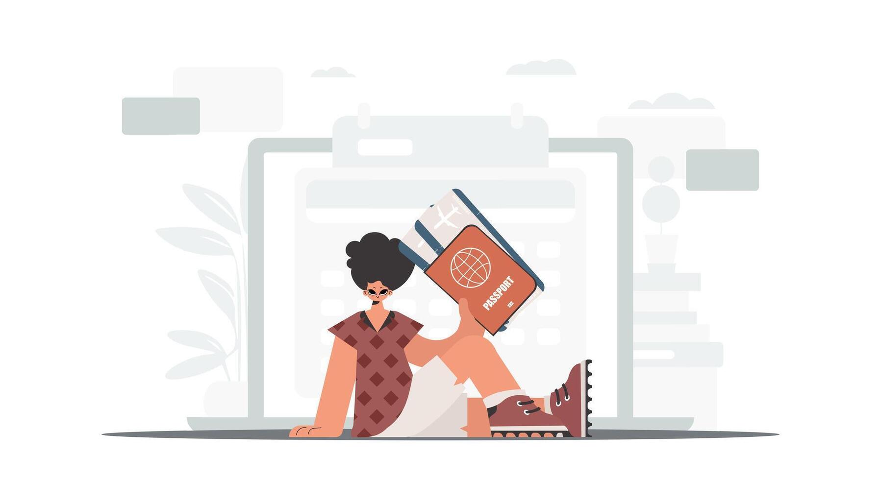 A woman sitting on the floor with a laptop vector