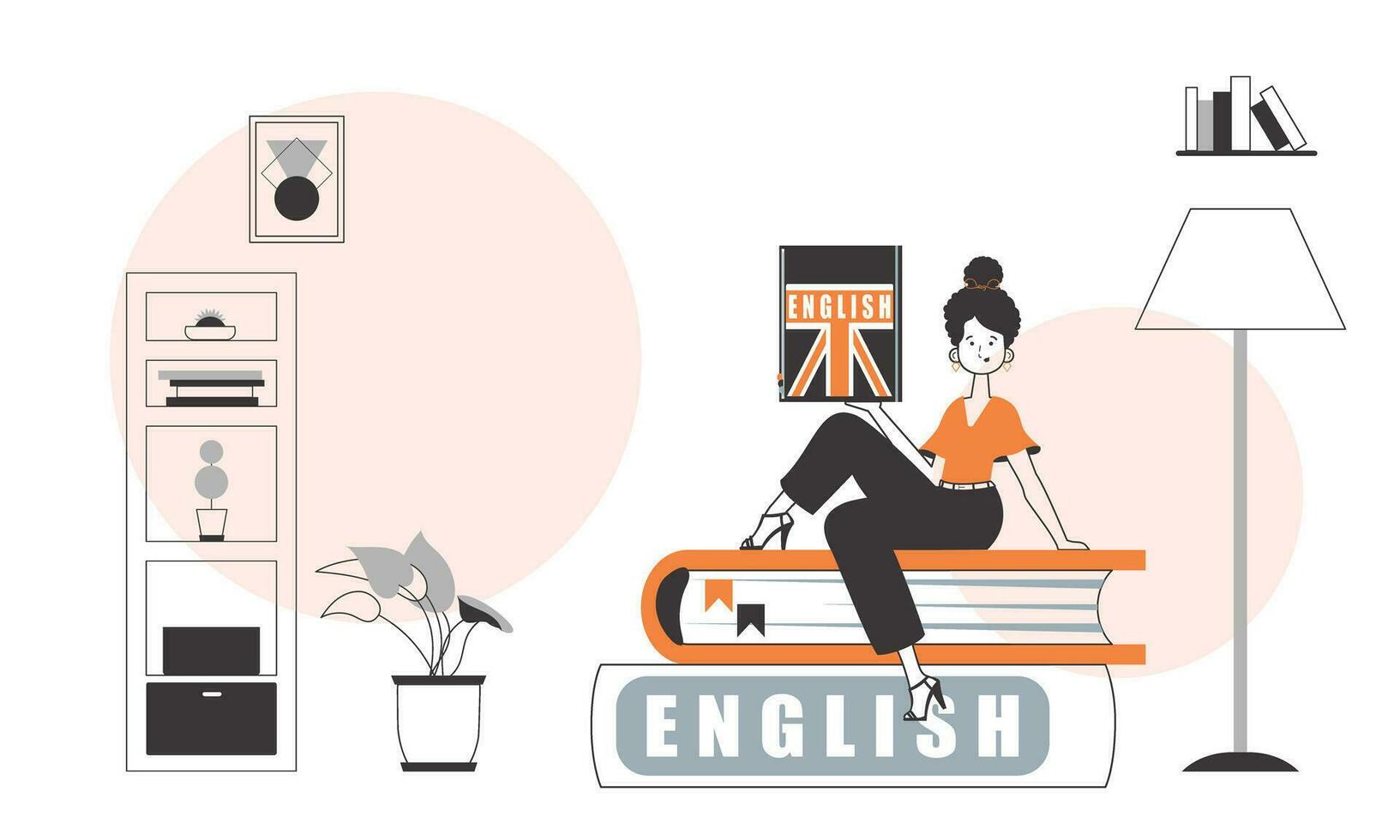 Girl English teacher. The concept of learning English. Linear trendy style. vector