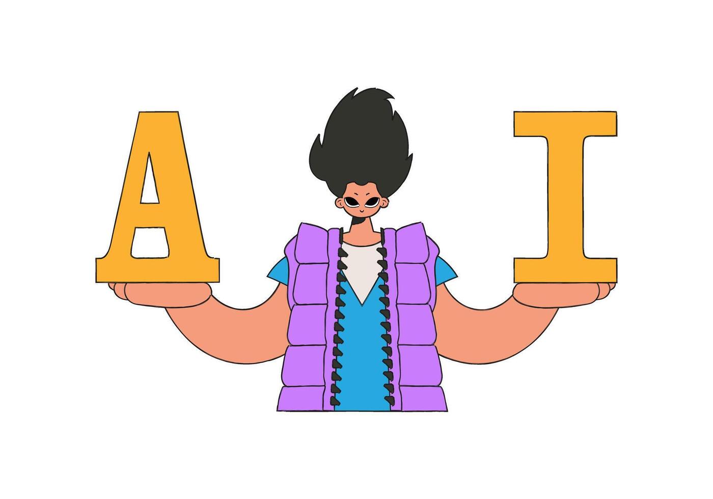 A hand holds letters A and I in AI illustration. design. vector