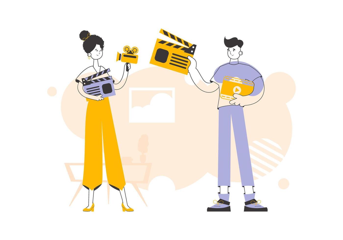 blogging team. Trendy linear style. Vector illustration.