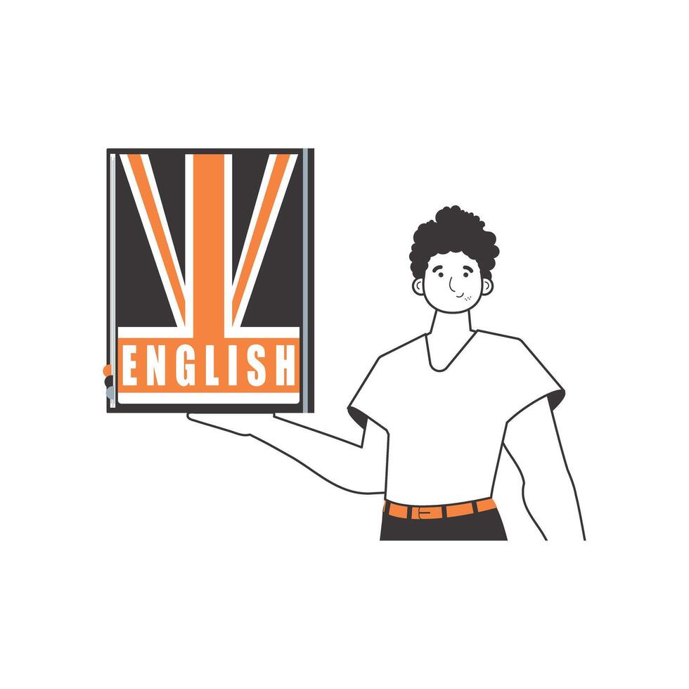 Male English teacher. The concept of learning a foreign language. Linear style. Isolated, vector illustration.