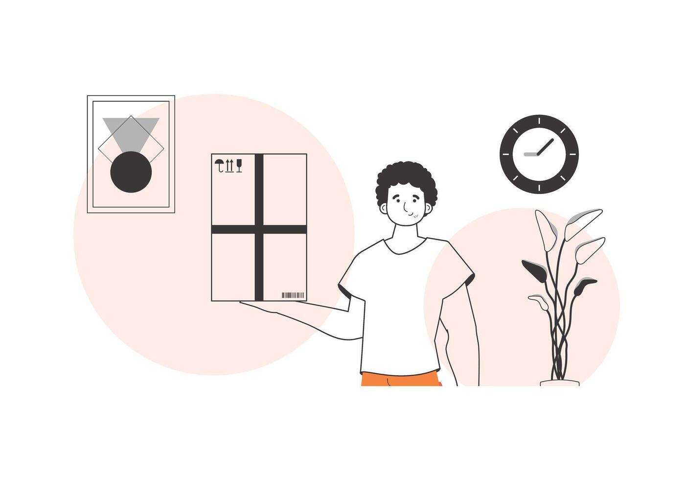 The man is holding a parcel. Delivery concept. Linear trendy style. vector