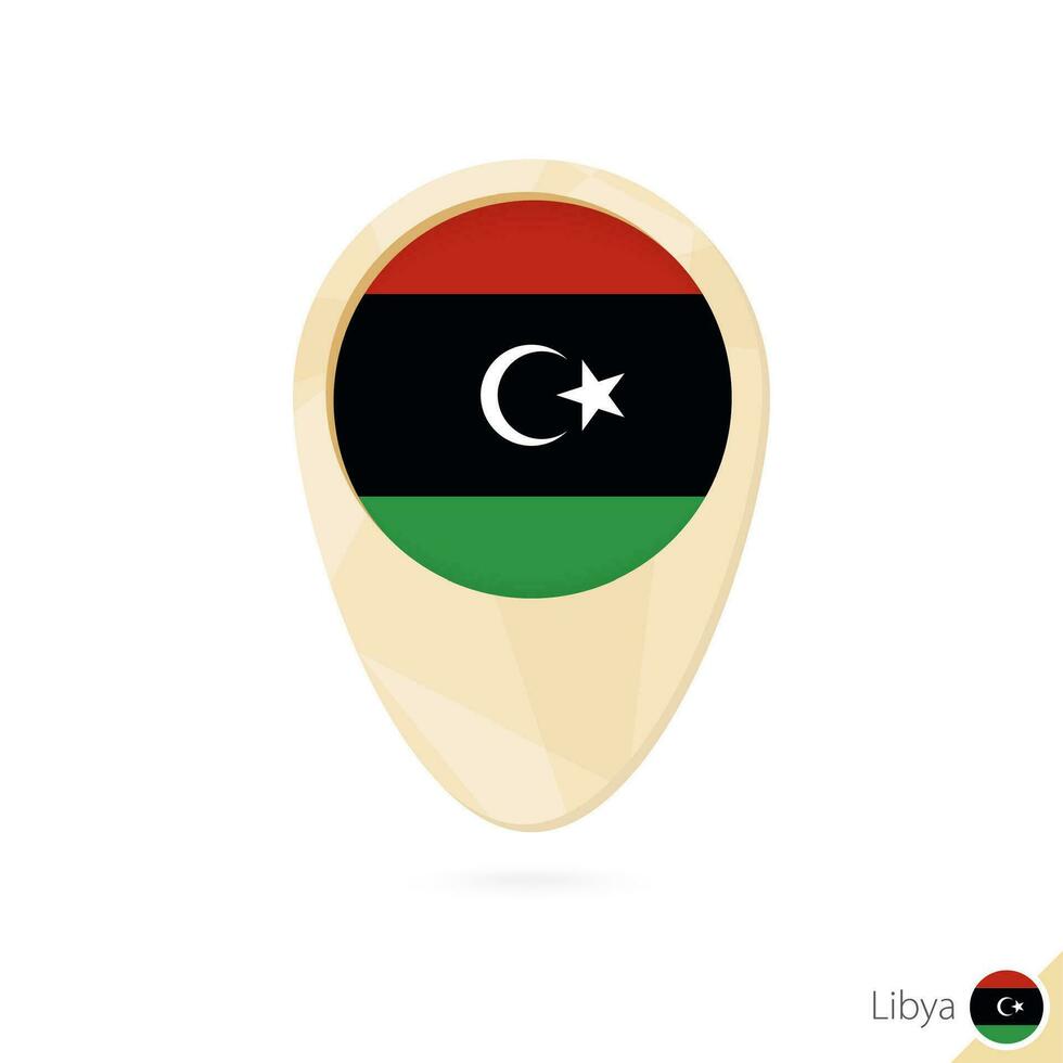 Map pointer with flag of Libya. Orange abstract map icon. vector