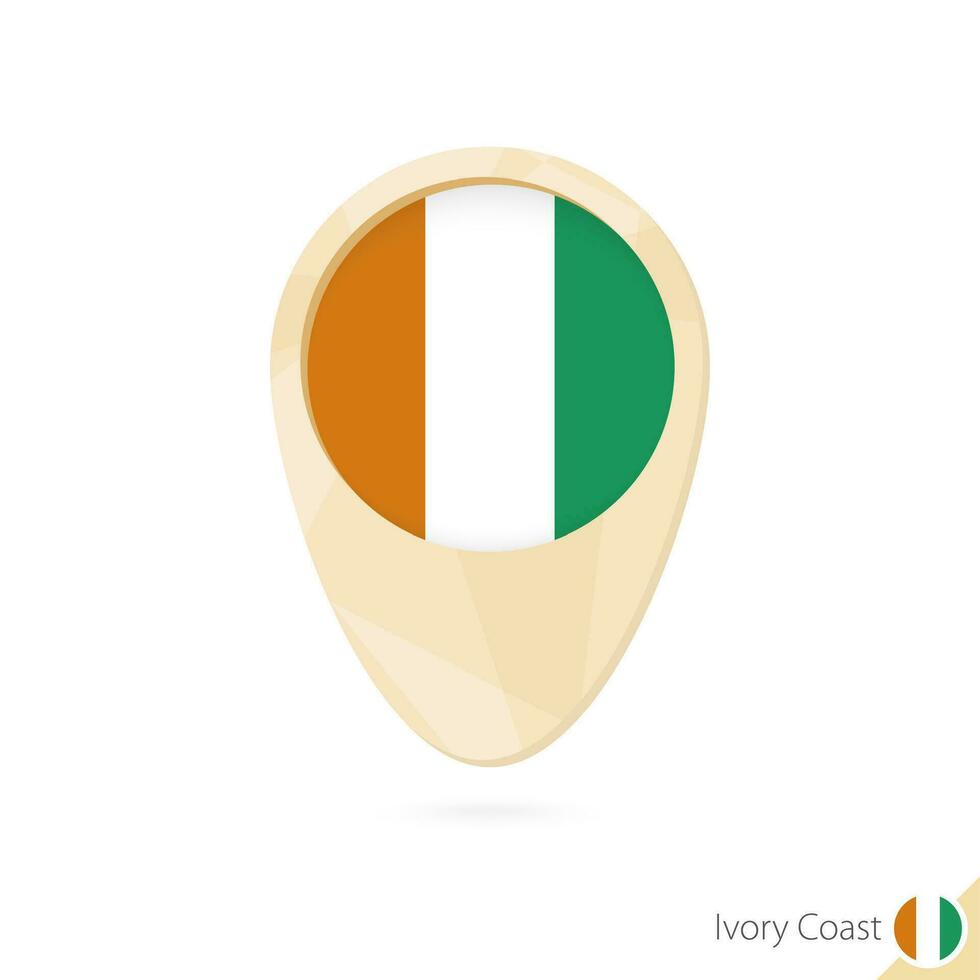 Map pointer with flag of Ivory Coast. Orange abstract map icon. vector