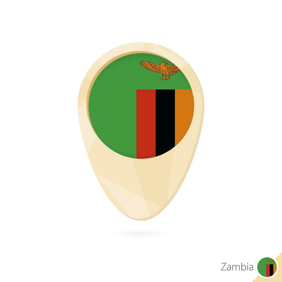 Map pointer with flag of Zambia. Orange abstract map icon. vector