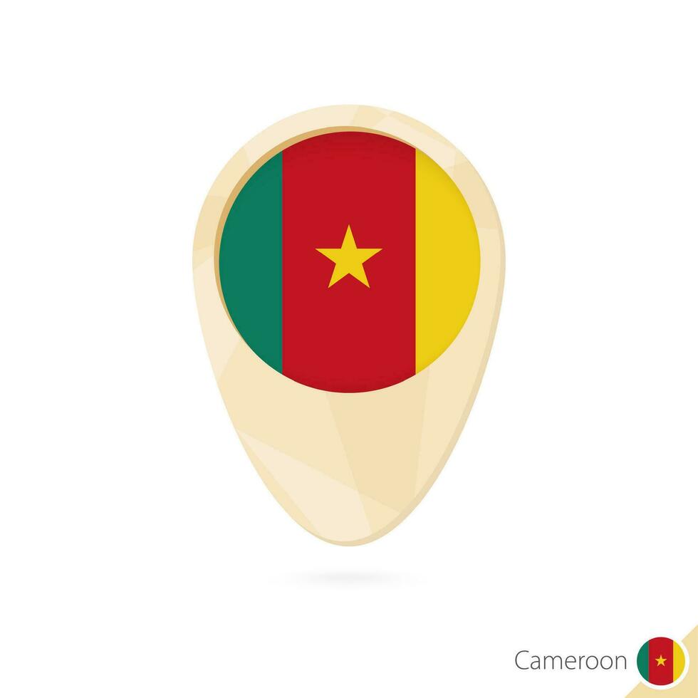 Map pointer with flag of Cameroon. Orange abstract map icon. vector