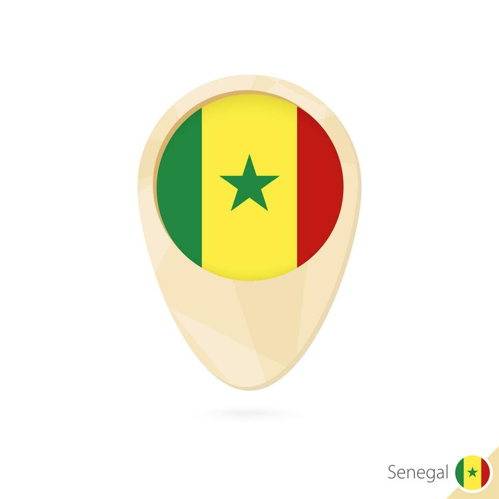 Map pointer with flag of Senegal. Orange abstract map icon. vector