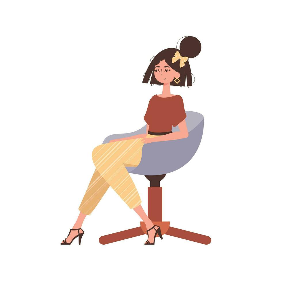 The girl is sitting in a chair. Character in trendy style. vector