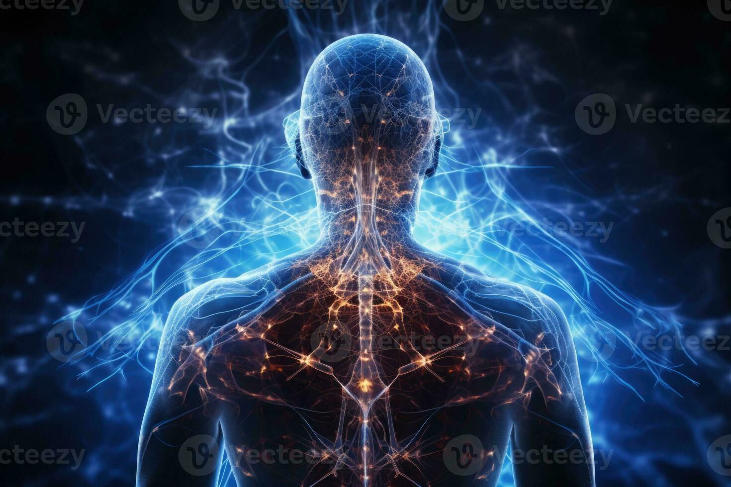 The human body is in neural connections. Technologies of the future, development of science. Artificial intelligence concept photo