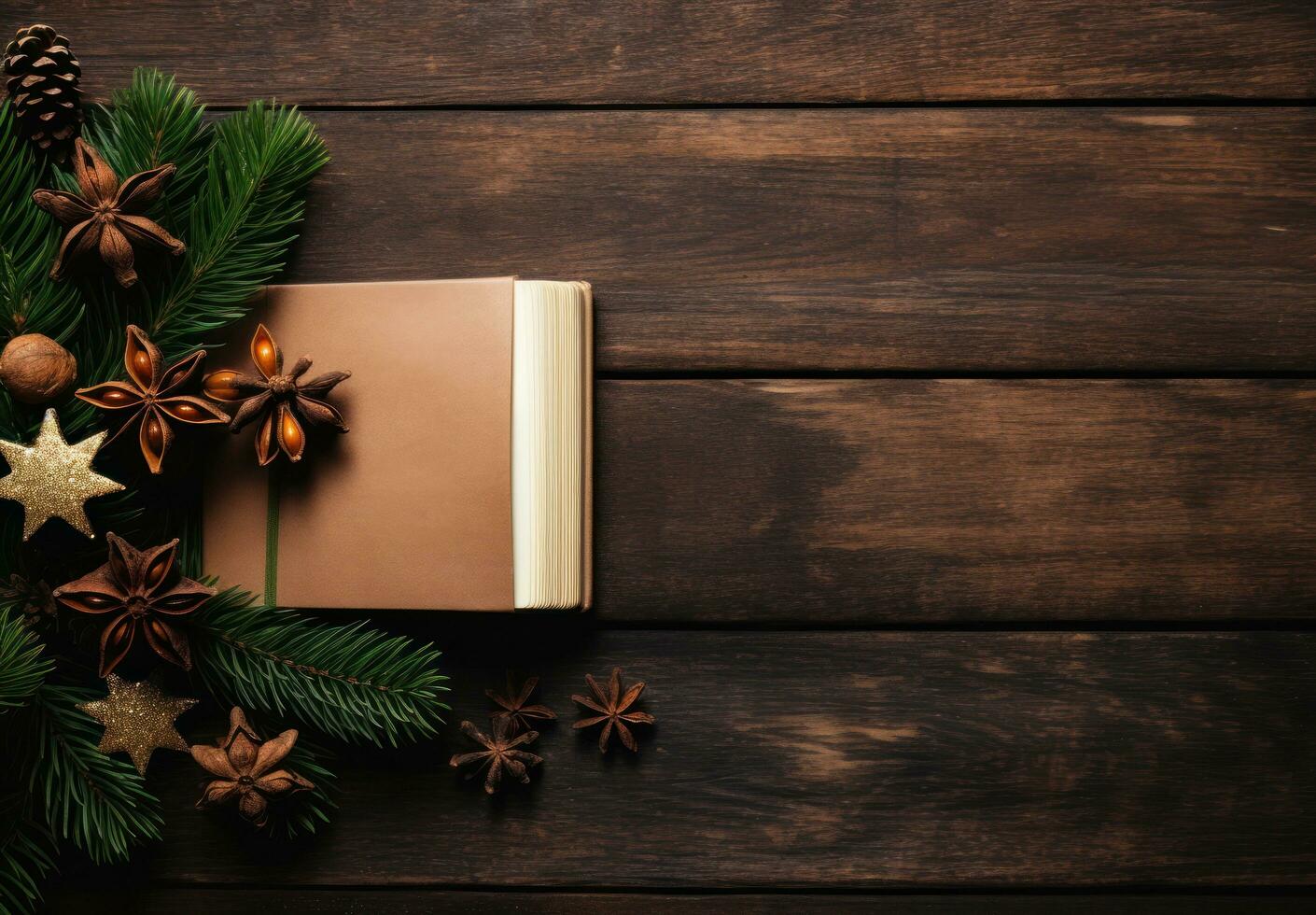 Cookbook over rustic background photo