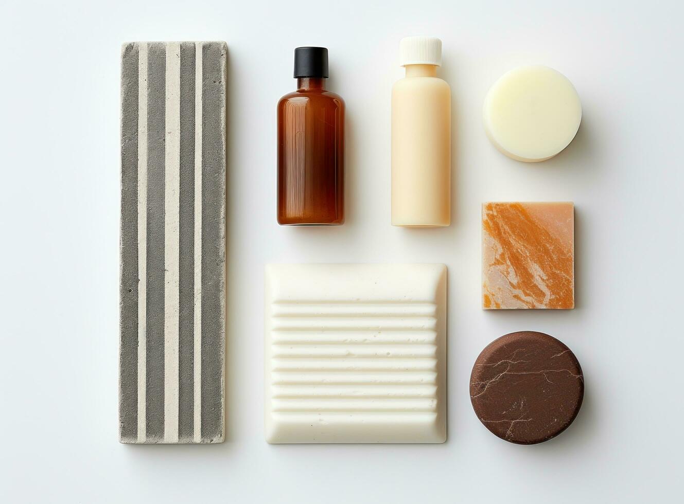 A spa with bar soap and a bottle of oil photo