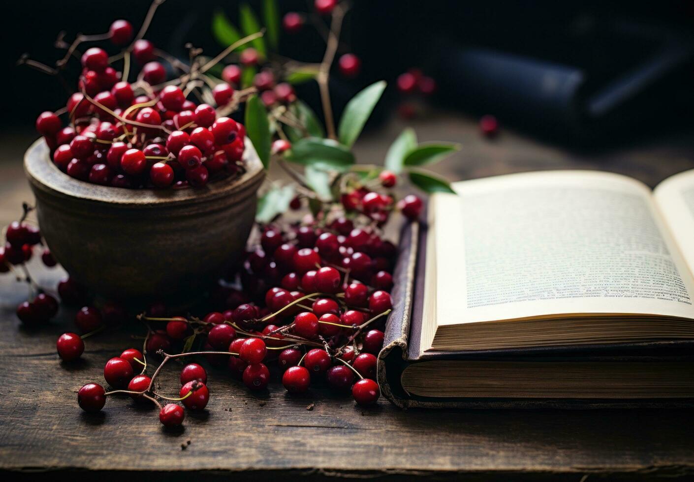 Cookbook over rustic background photo