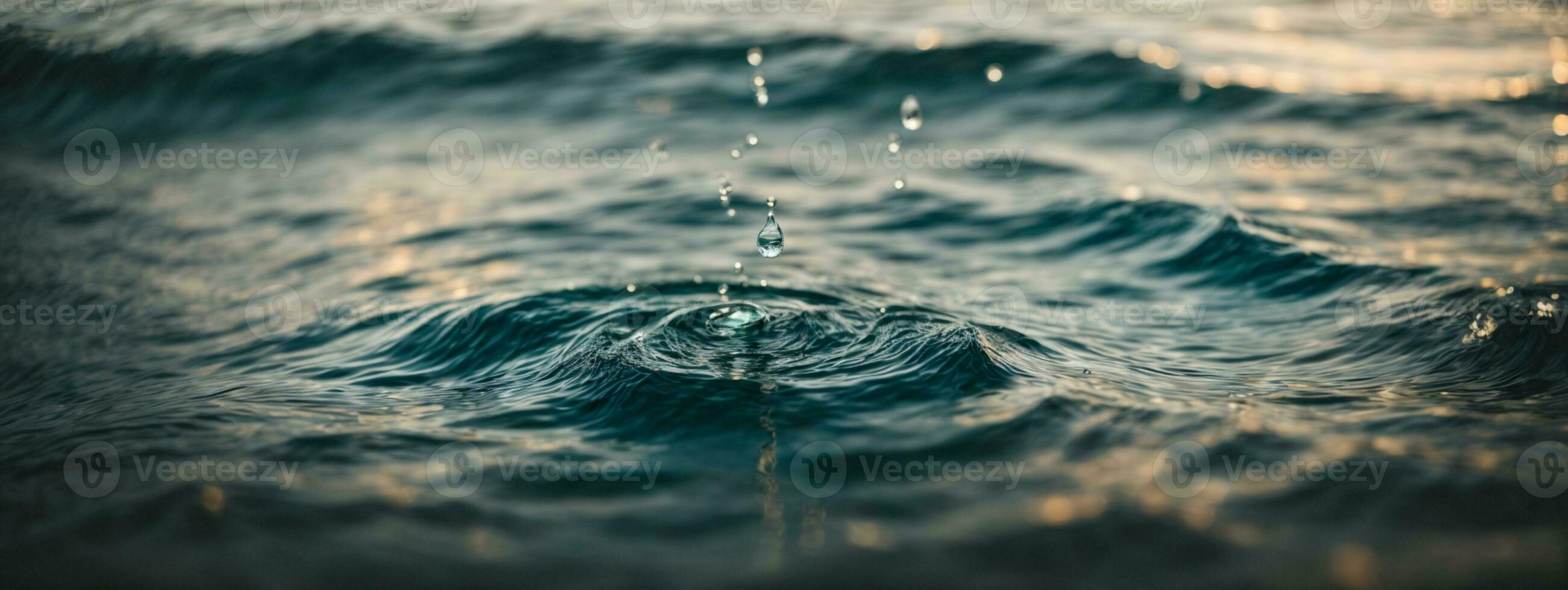 Clear Water drop with circular waves. AI generated photo