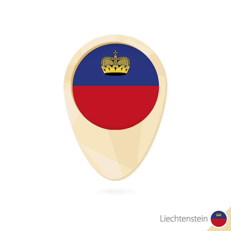 mapa puntero con bandera de Liechtenstein. naranja resumen mapa icono. vector