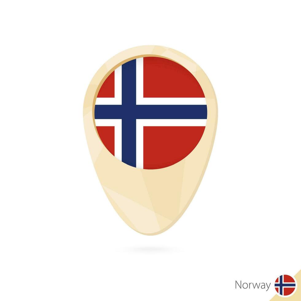 Map pointer with flag of Norway. Orange abstract map icon. vector