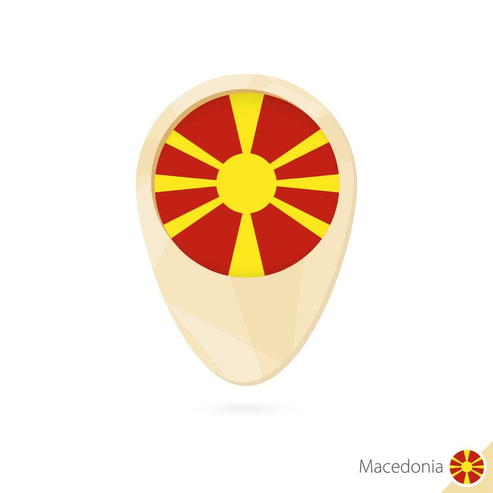 mapa puntero con bandera de macedonia. naranja resumen mapa icono. vector