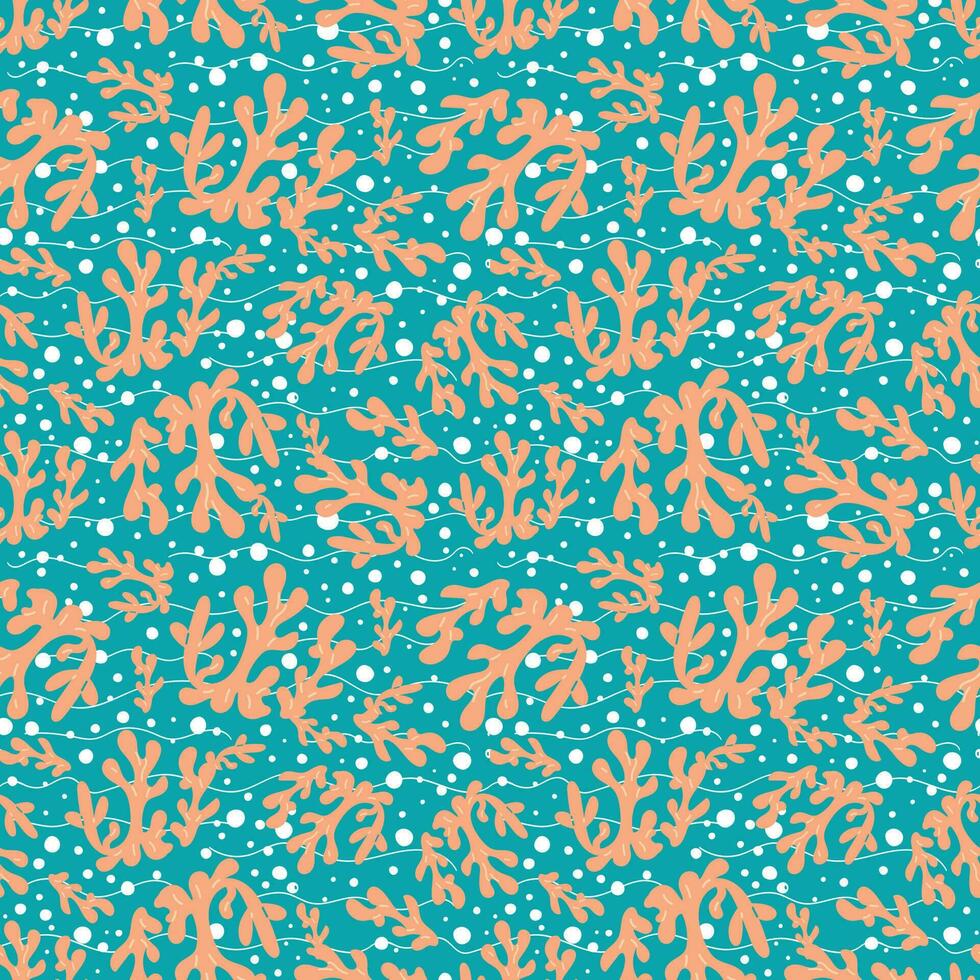 Seamless background with corals and bubbles on a blue background vector