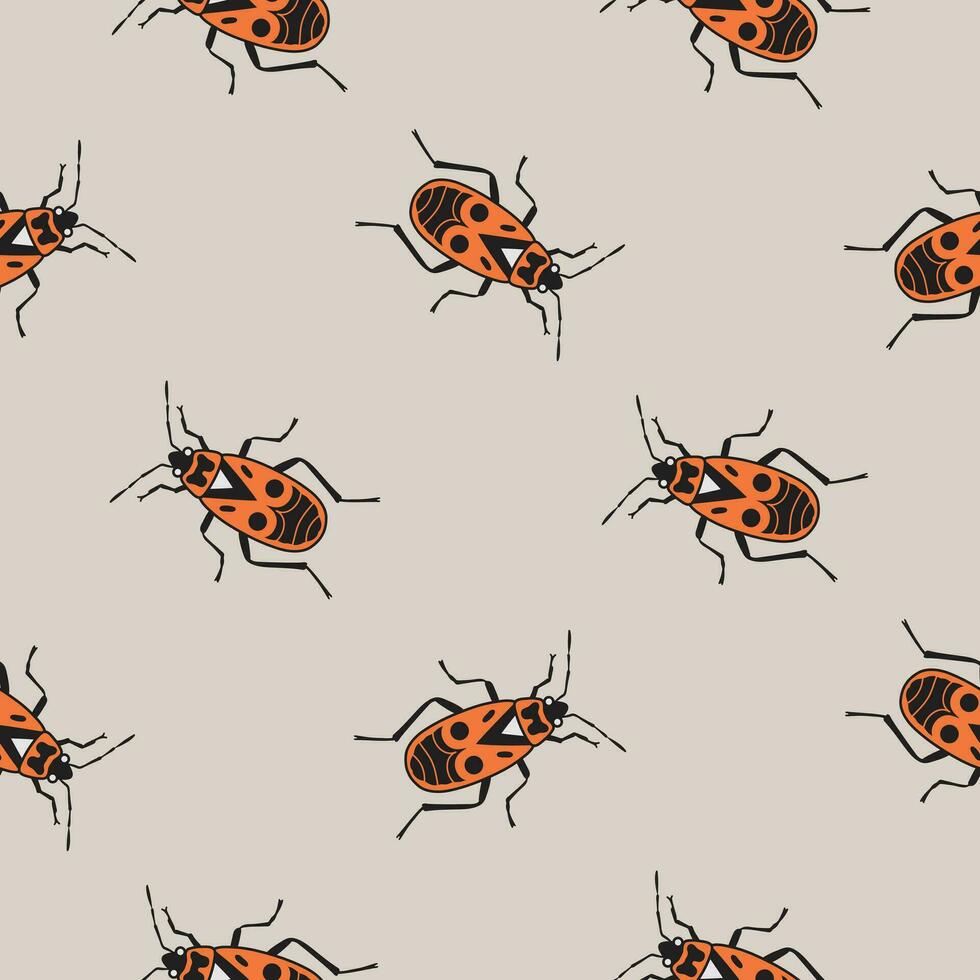 Red firebugs geometric seamless pattern in cartoon vintage style. Look other insects from the collection vector