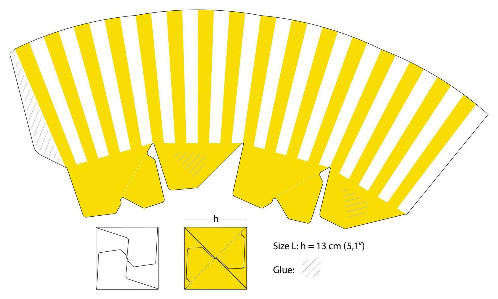 Stripped box template popcorn candies fresh fries. White yellow container much up on white background vector