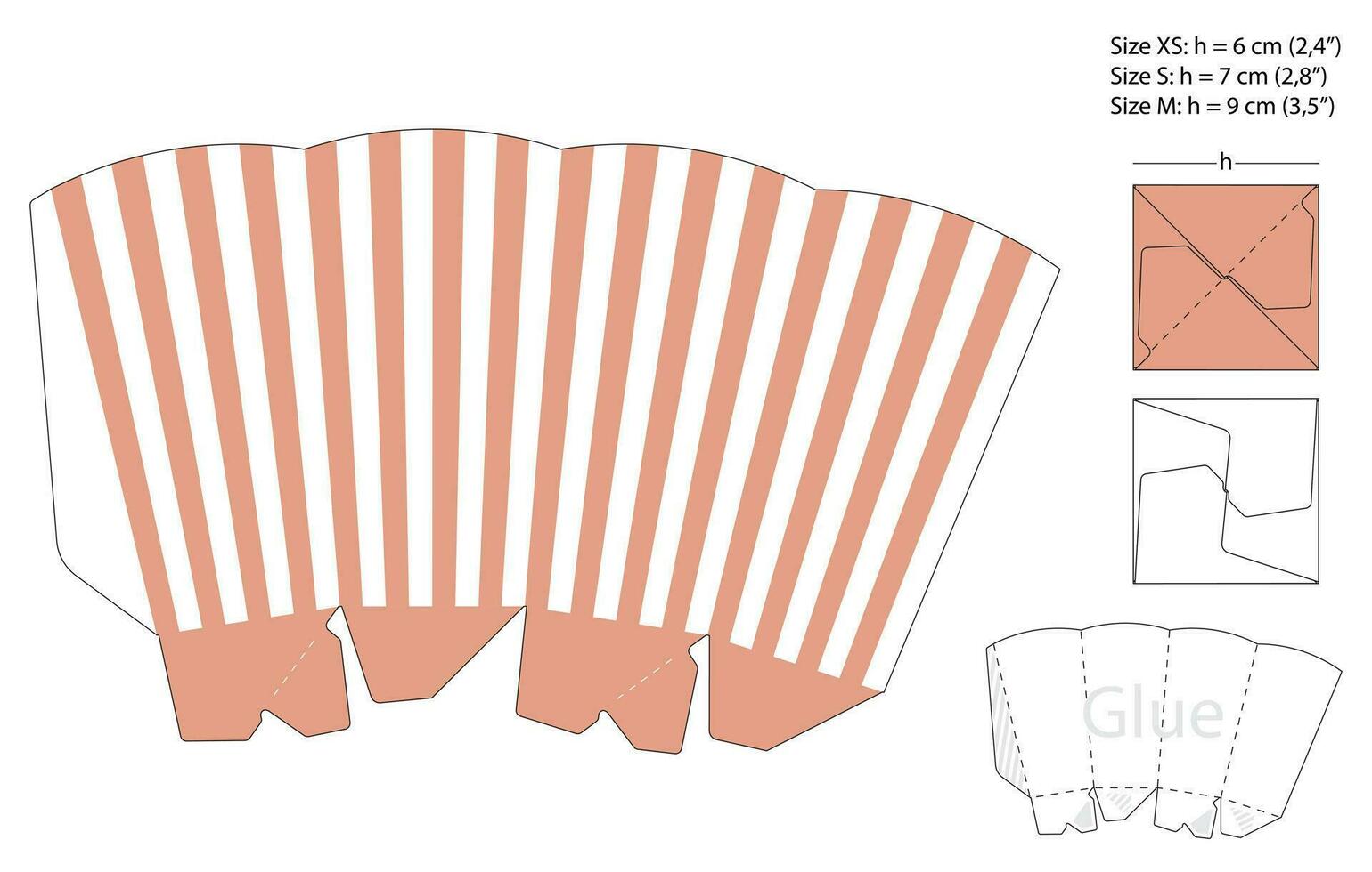 clásico palomitas de maiz caja morir cortar modelo con vertical rayas aislado en blanco antecedentes. vector