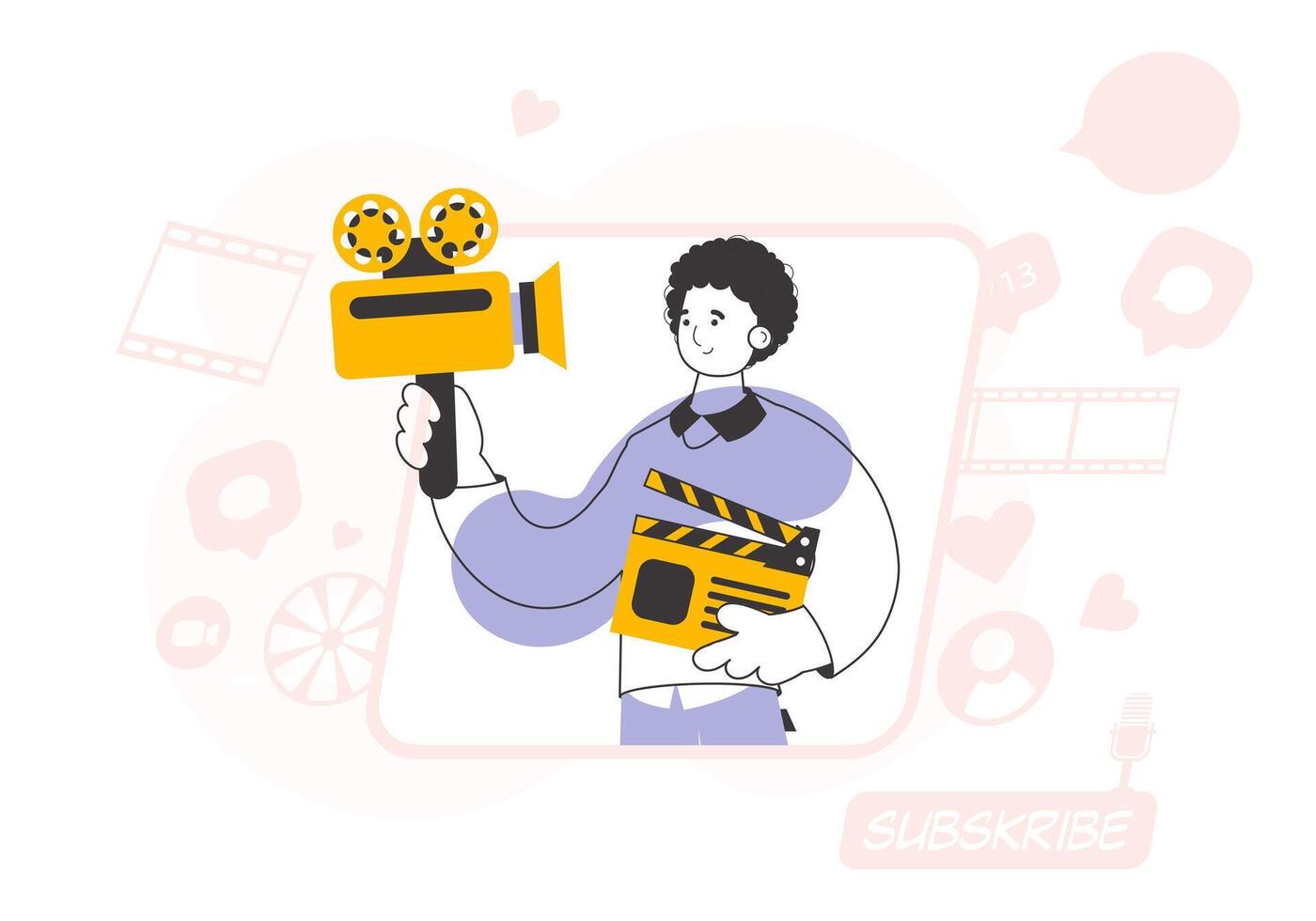 Trendy style line art. Blogger guy. blogging and podcast concept. . vector