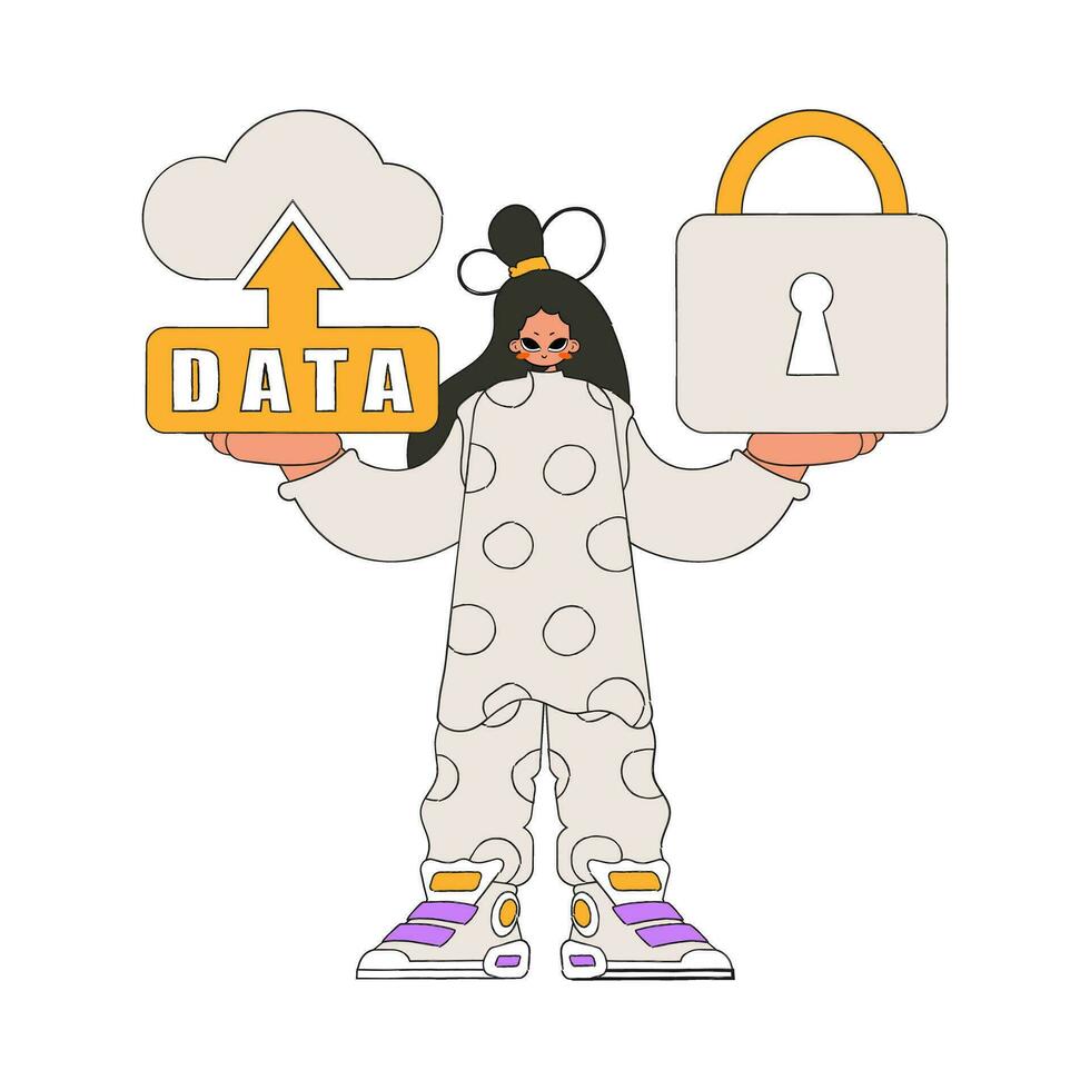 Girl with a cloud.stored padlock vector