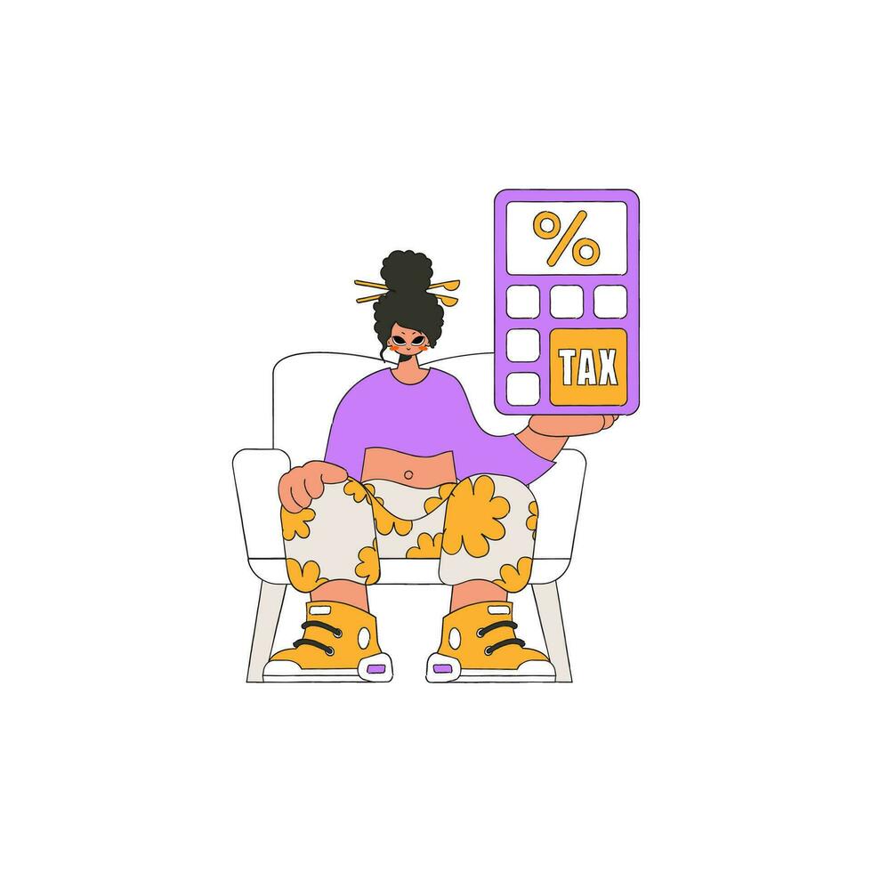 Stylish woman with percentage. The topic of paying taxes. vector