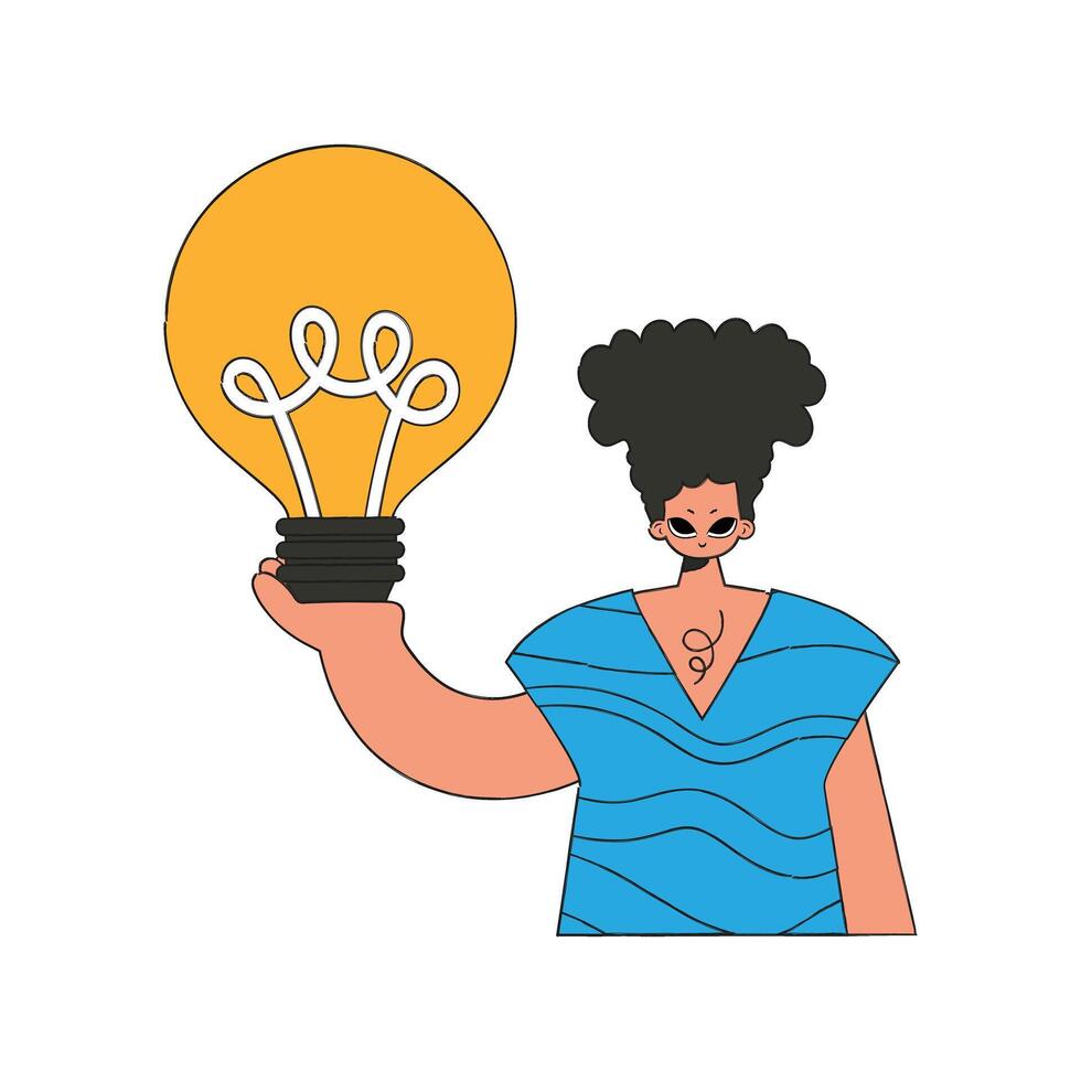 Gorgeous guy holds a light bulb in his hands. Idea theme. vector